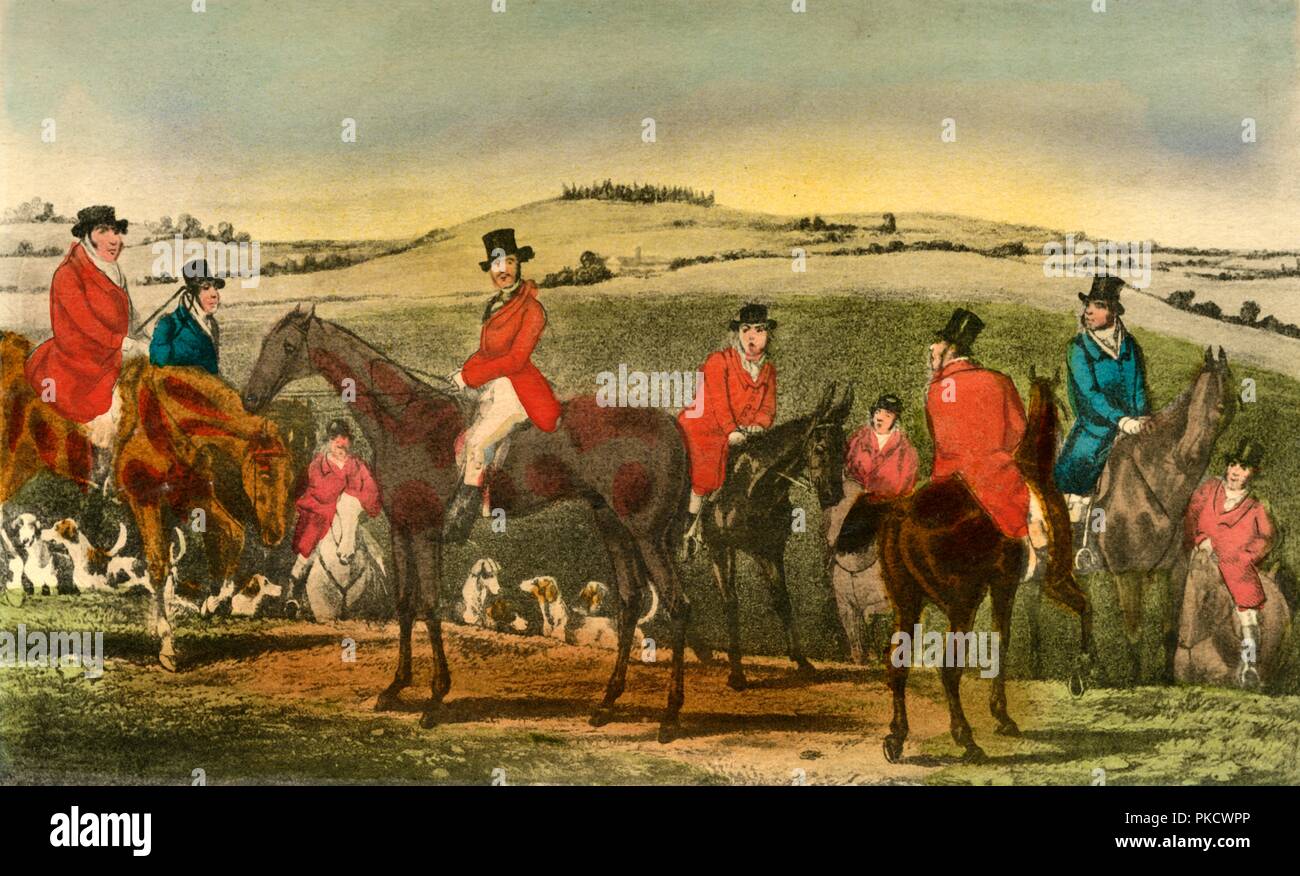 'The Appearance of Swell astonishes the Surrey Hunt', 1838. Artist: Henry Thomas Alken. Stock Photo
