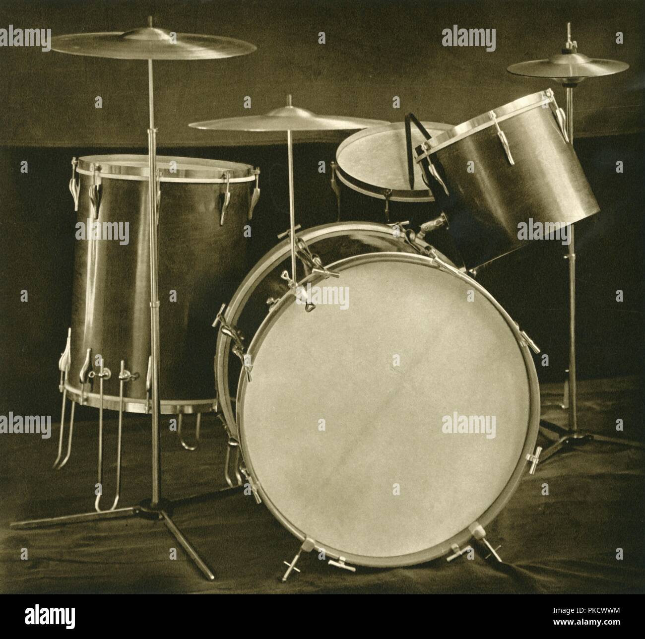 'A set of percussion instruments (drums and cymbals) of Czechslovak