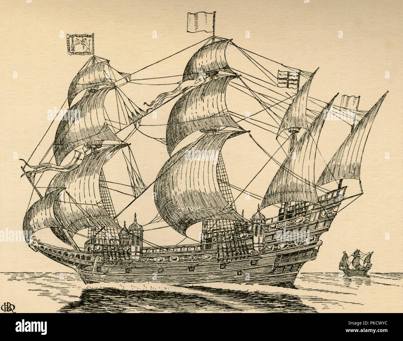 'An Elizabethan Galleon', (1931). Artist: Charles Henry Bourne Quennell. Stock Photo