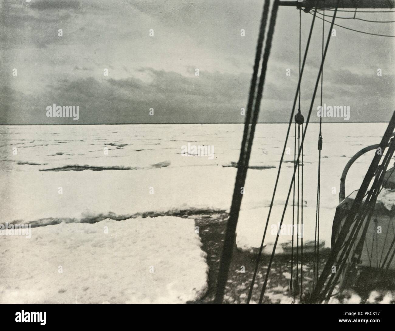 'Pushing Through Heavy Floes In the Ross Sea', c1908, (1909).  Artist: Unknown. Stock Photo