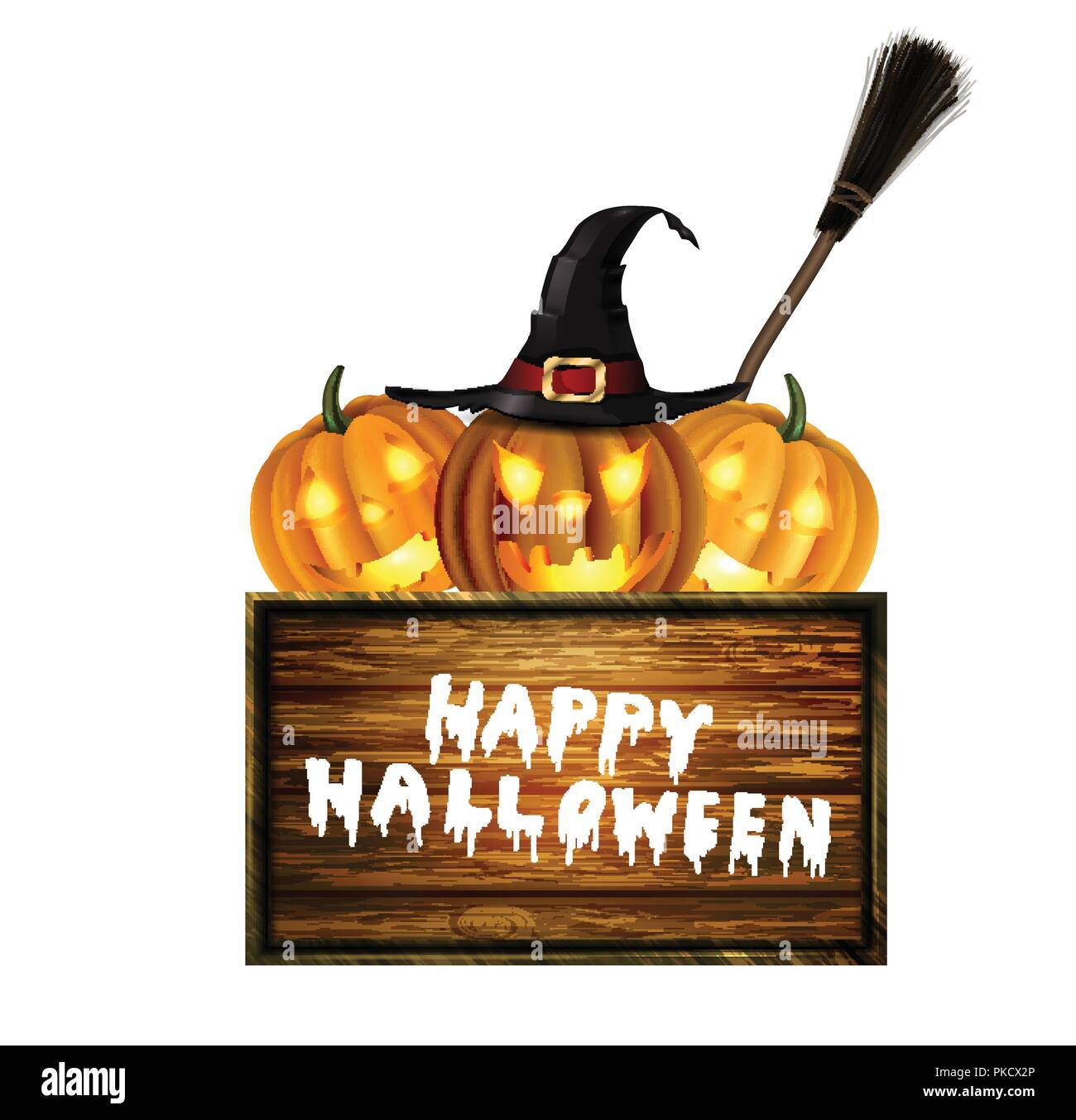 Jack O Lantern Halloween Pumpkin With Black Witches Hat Vector Illustration Stock Vector Image 5828