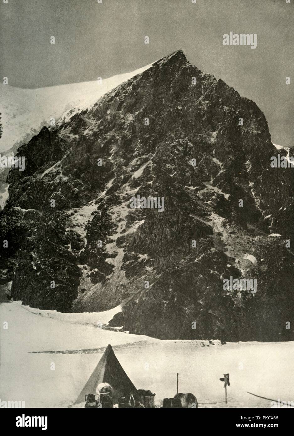 'Camp on December 17 on the Ferrar Glacier below Sentinel Rock', 1908, (1909). Artist: Unknown. Stock Photo