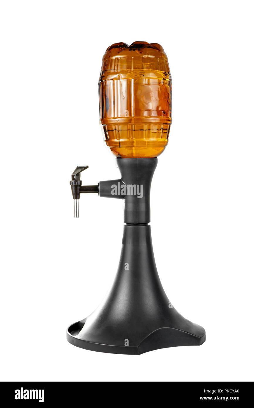 Beer tower dispenser desktop isolated white background, side view