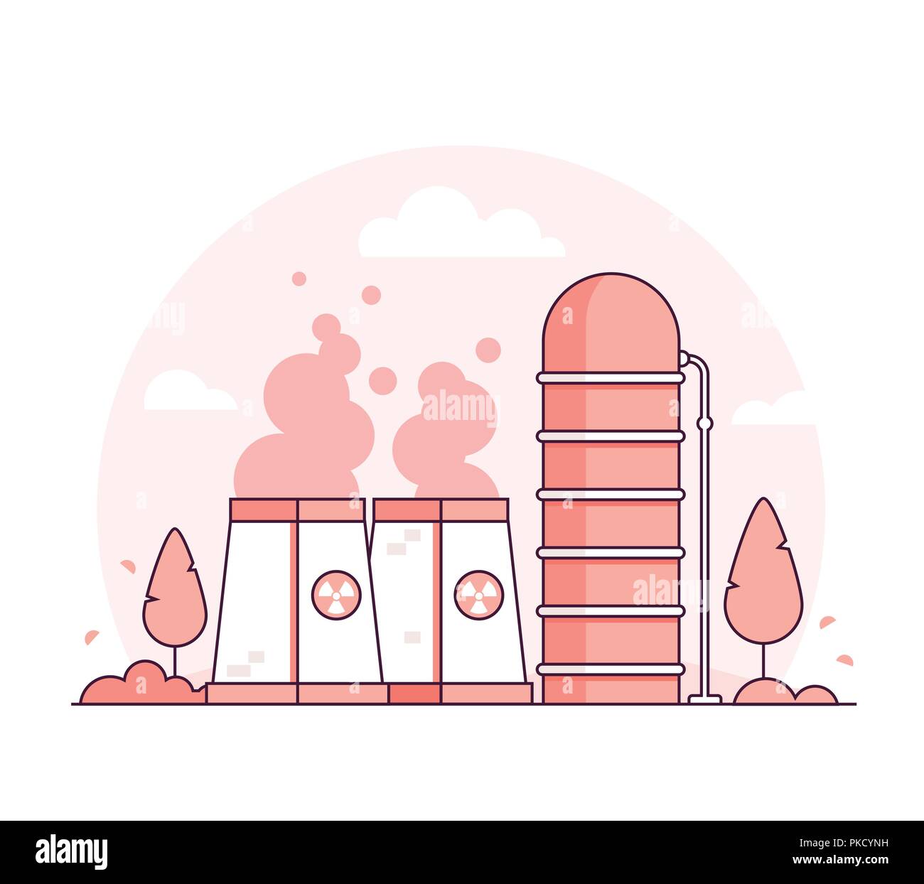 Nuclear power plant - thin line design style vector illustration Stock ...
