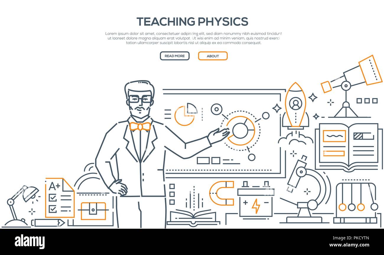 Teaching Physics - colorful line design style banner Stock Vector