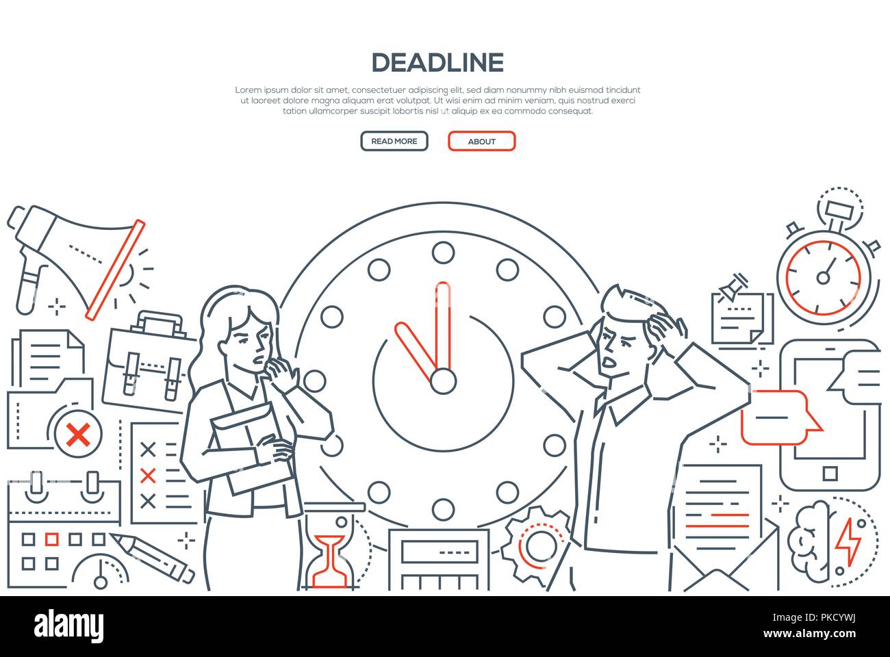 Deadline - line design style vector web banner Stock Vector