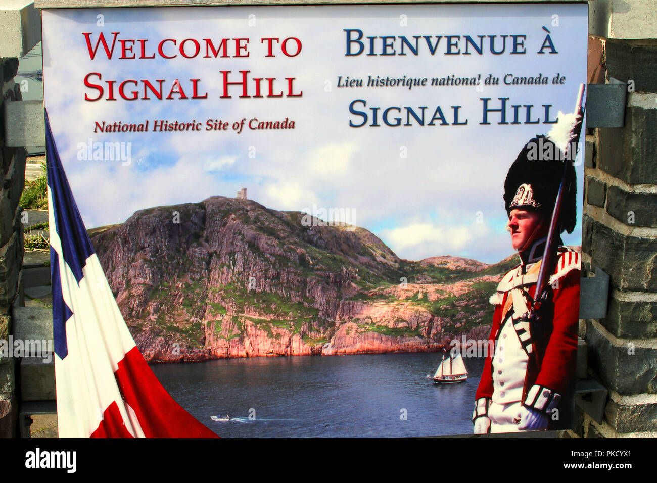 Street scenes of the city of St. John's, and St . John's Harbour, Newfoundland, Canada, and Signal Hill sign Stock Photo