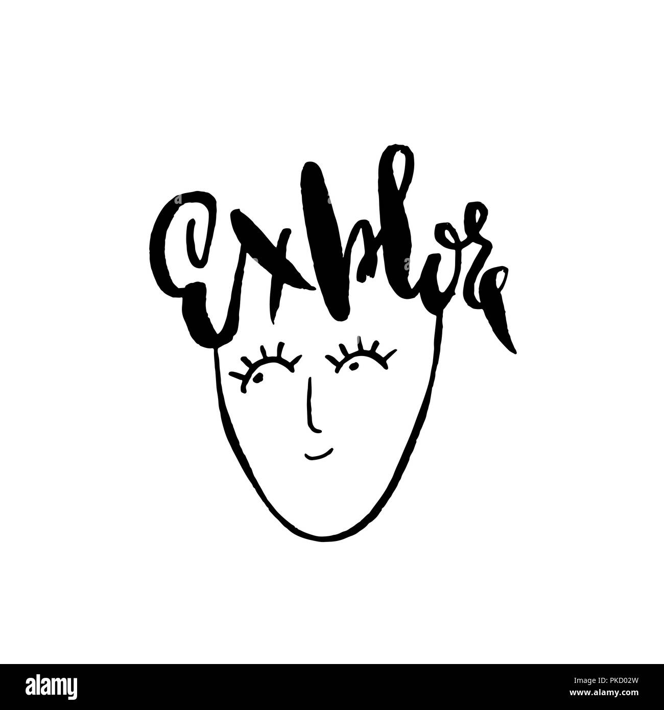 Explore. Lettering poster with face. Close eyes. Hand drawn art work. Vector illustration. Stock Vector