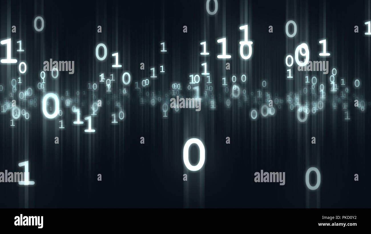 Computer binary bits and bytes numbers particles. 3D rendering Stock Photo