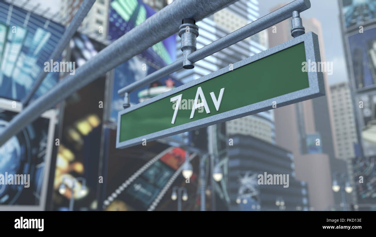 Animated close-up of road sign on Time Square New York Manhattan. 3D rendering Stock Photo