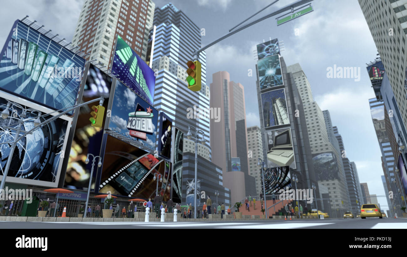 City scape at Time Square New York Manhattan. 3D rendering Stock Photo