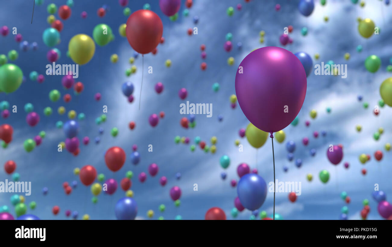 Rising balloons in the air 3D rendering Stock Photo