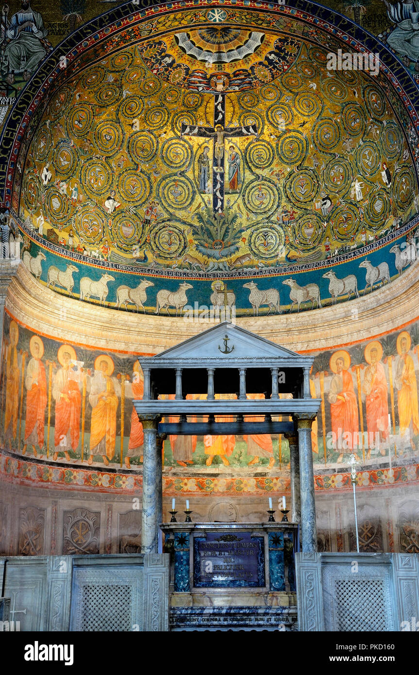 Italy, Lazio, Rome, Basilica of San Clemente, apse with the tree of Life mosaic. Stock Photo