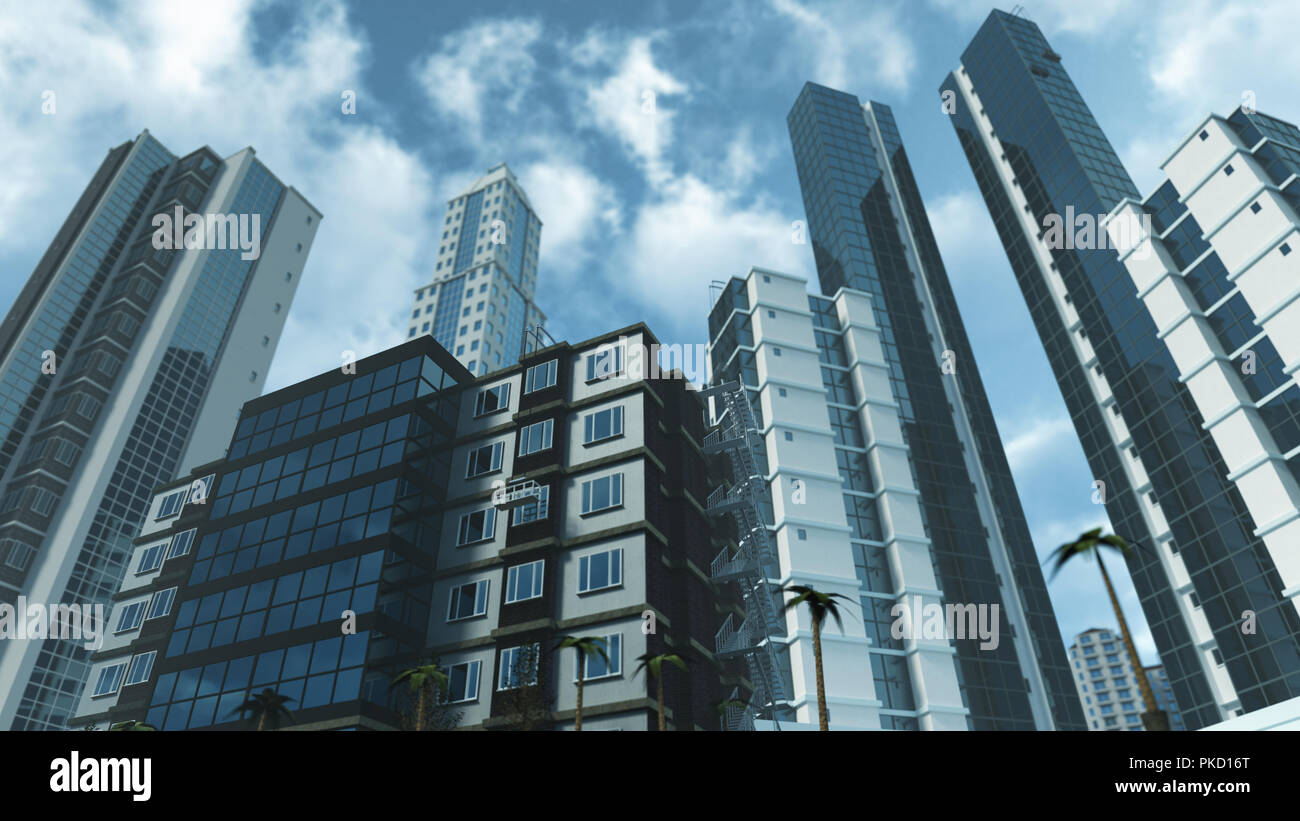 Modern skyscrapers and apartments with reflective glass 3D rendering Stock Photo