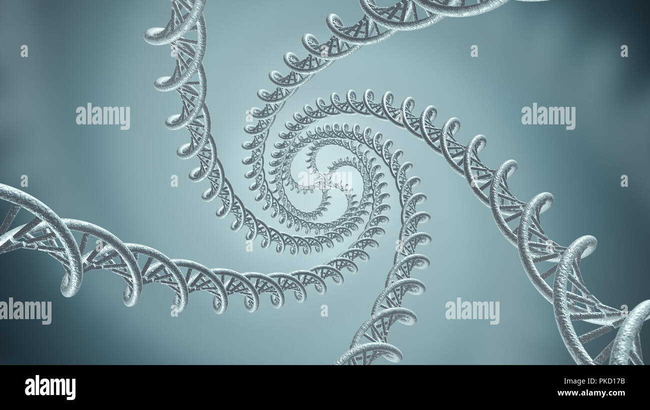 Genetic DNA strands swirl 3D rendering Stock Photo