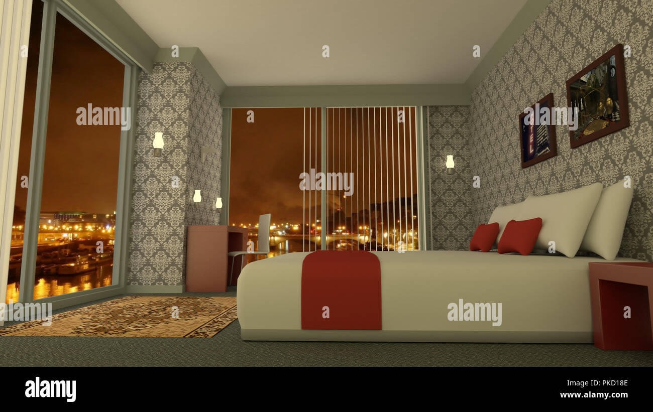 Classic luxury hotel room 3D rendering Stock Photo