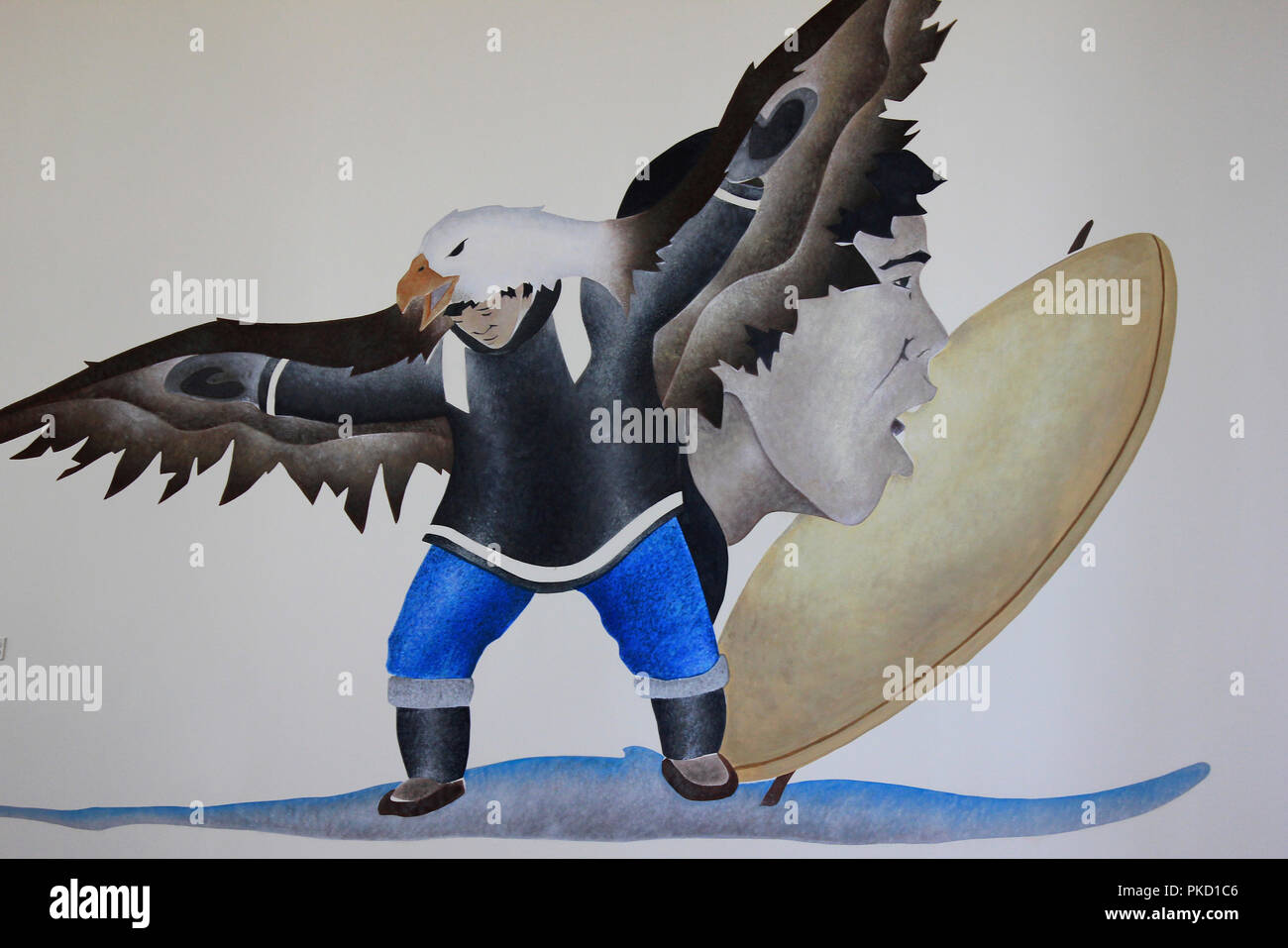 Eagle Shaman Artwork at Iqaluit Airport, Baffin Island, Canada Stock Photo
