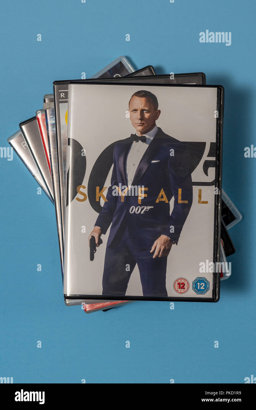 DVD film of Skyfall, James Bond 007 in a case with artwork. Stock Photo