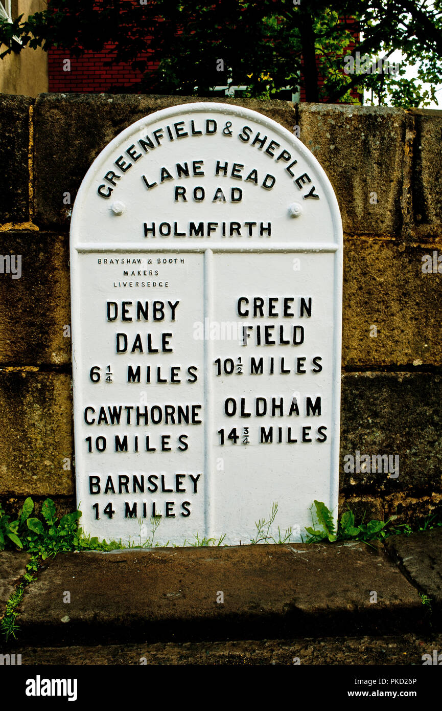 Milepost, Holmfirth, West Yorkshire, England Stock Photo