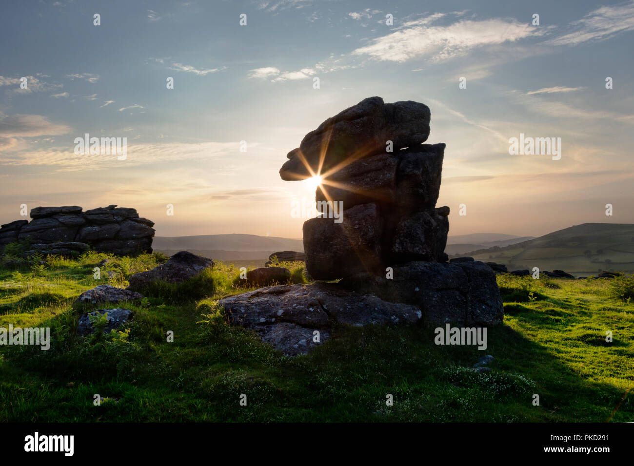 Granite rocks on Hayne Down in Dartmoor National Park, Devon Stock