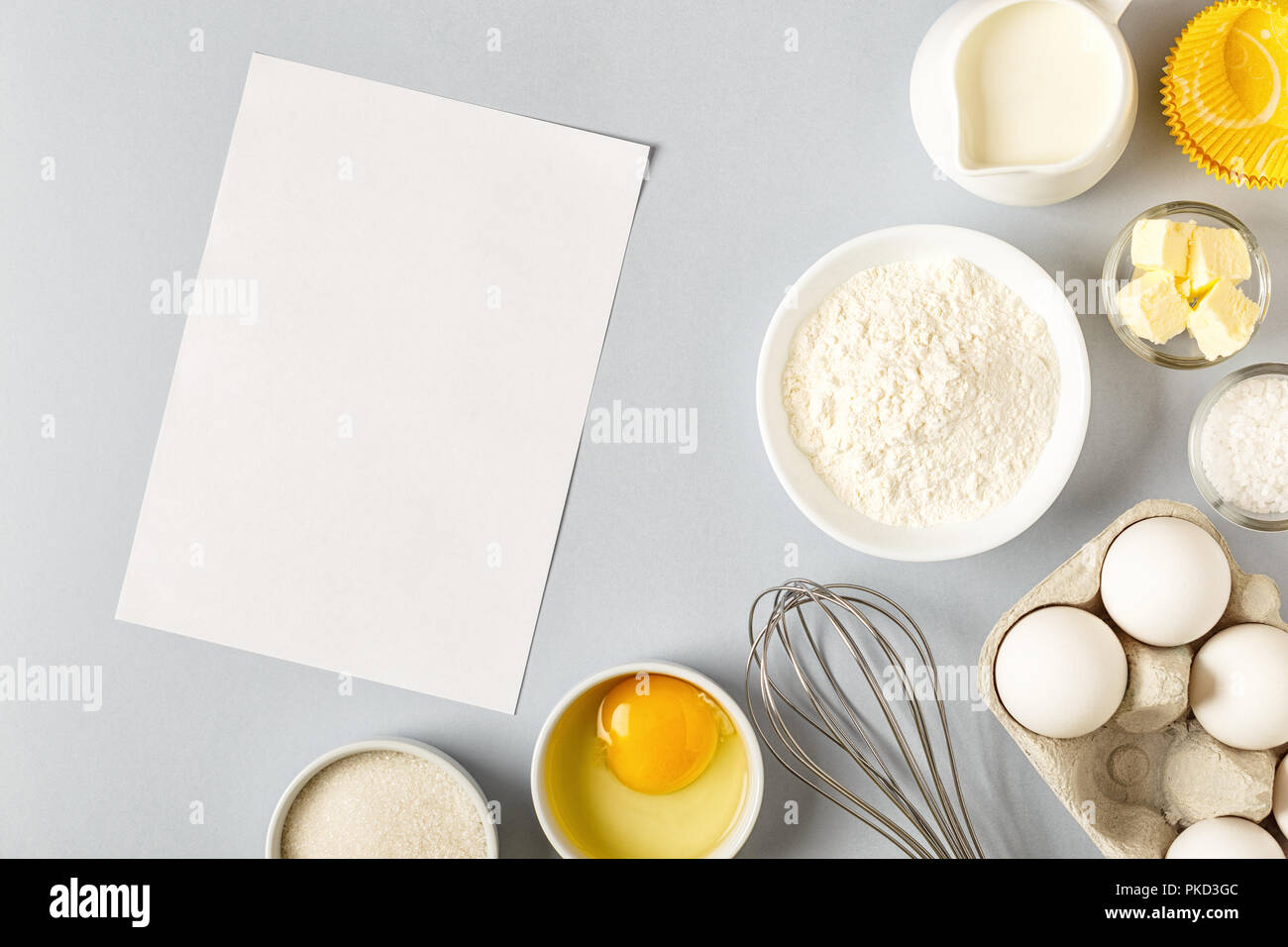 Background with ingredients for cooking, baking, flat lay, top view. Stock Photo