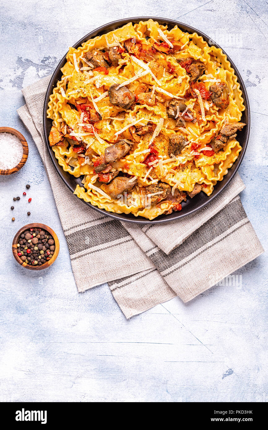 Pasta with chicken liver sauce, top view Stock Photo Alamy