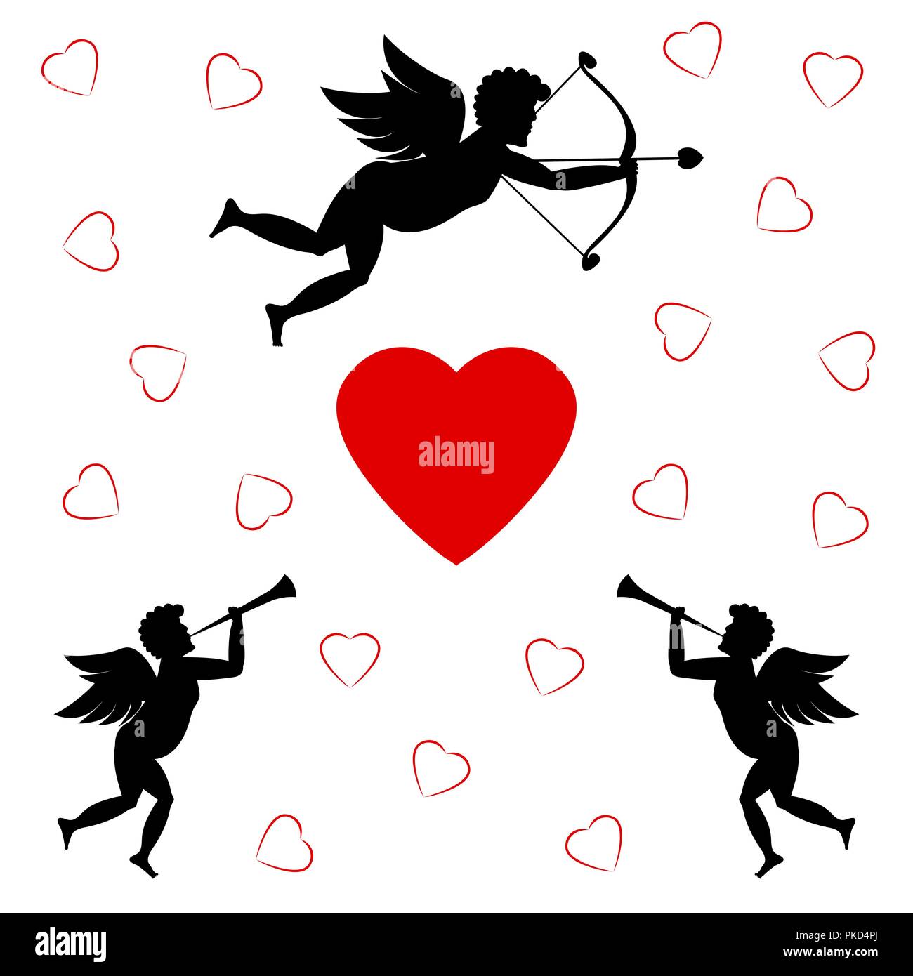 Cupids and red heart  Stock Vector