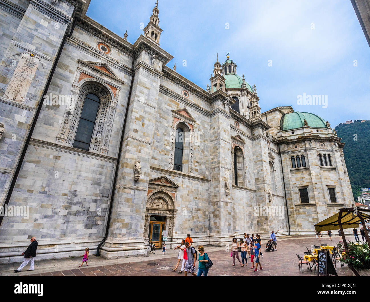 view of the southern nave of Como Cathedral from Via Maestri Comancini, Como, Lombary, Italy Stock Photo