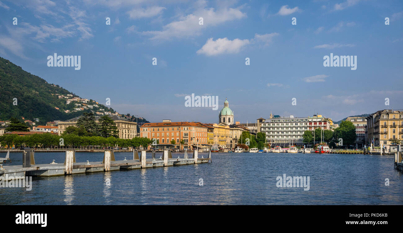 view of the Como lakefront from Diga Foranea pier, Lake Como, Lombardy, Italy Stock Photo