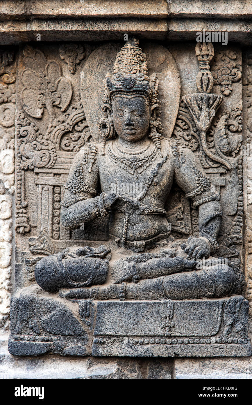 Relief panel of Lokapala god, Shiva temple, Prambanan temple complex, Yogyakarta, Java, Indonesia Stock Photo