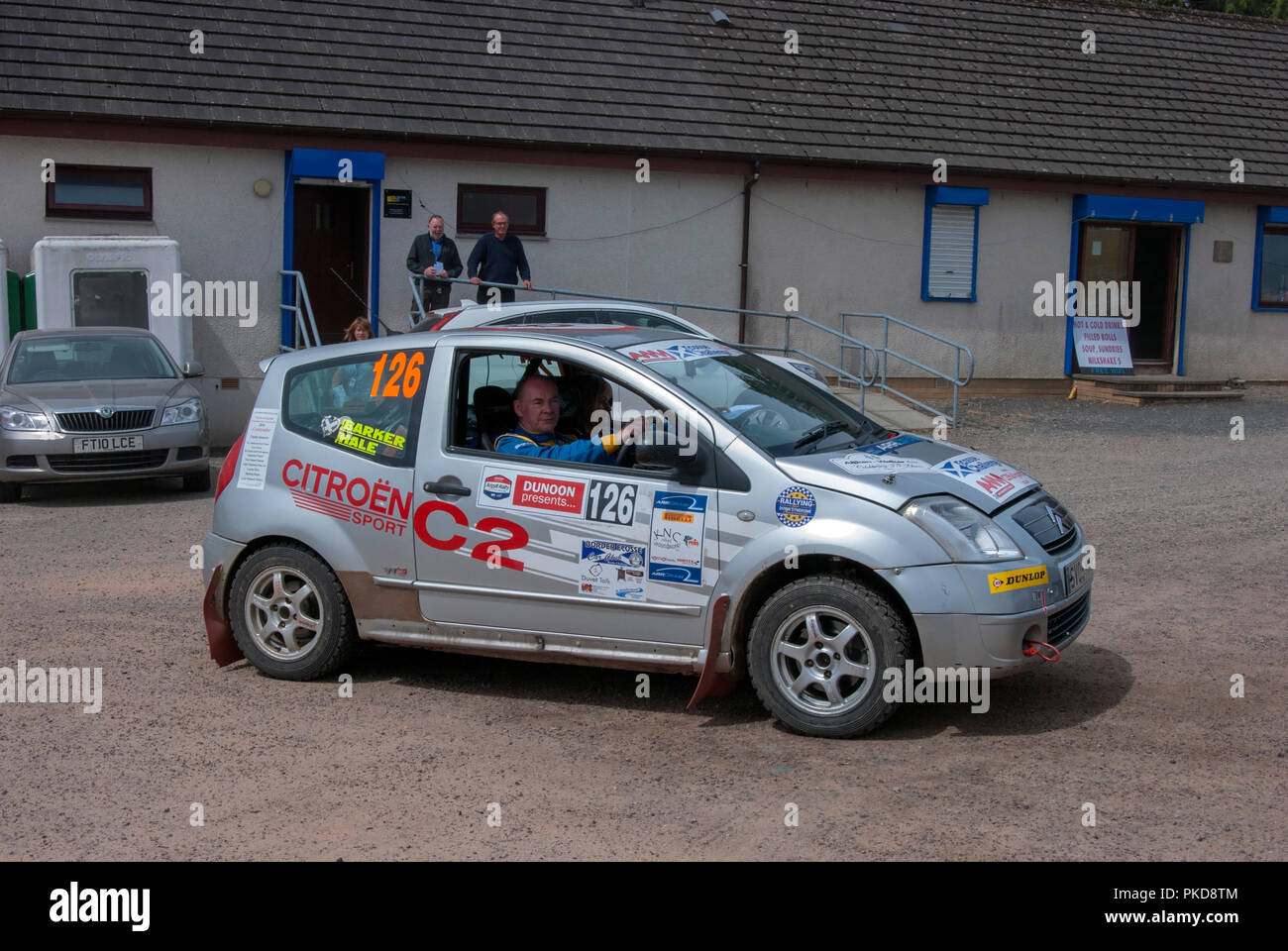 The Silver Citroen C2 of Drew Barker Argyll Rally Dunoon 2018 right offside driver side view of The Silver Citroen C2 of Drew Barker Argyll Rally Dunoon 2018 right offside driver side view of
