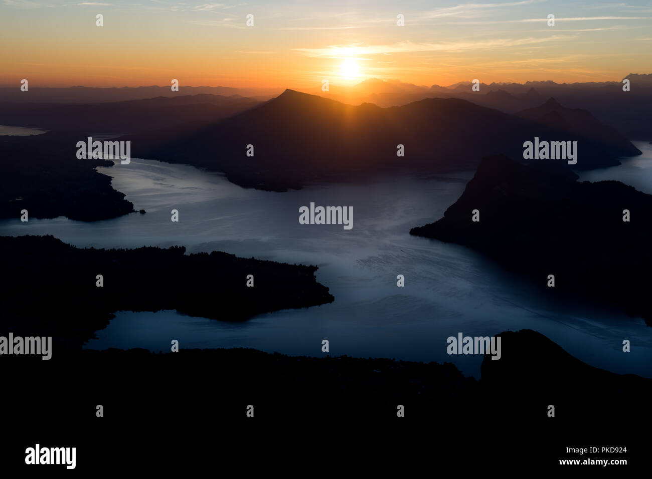 Sunrise over the Lucerne Lake Stock Photo