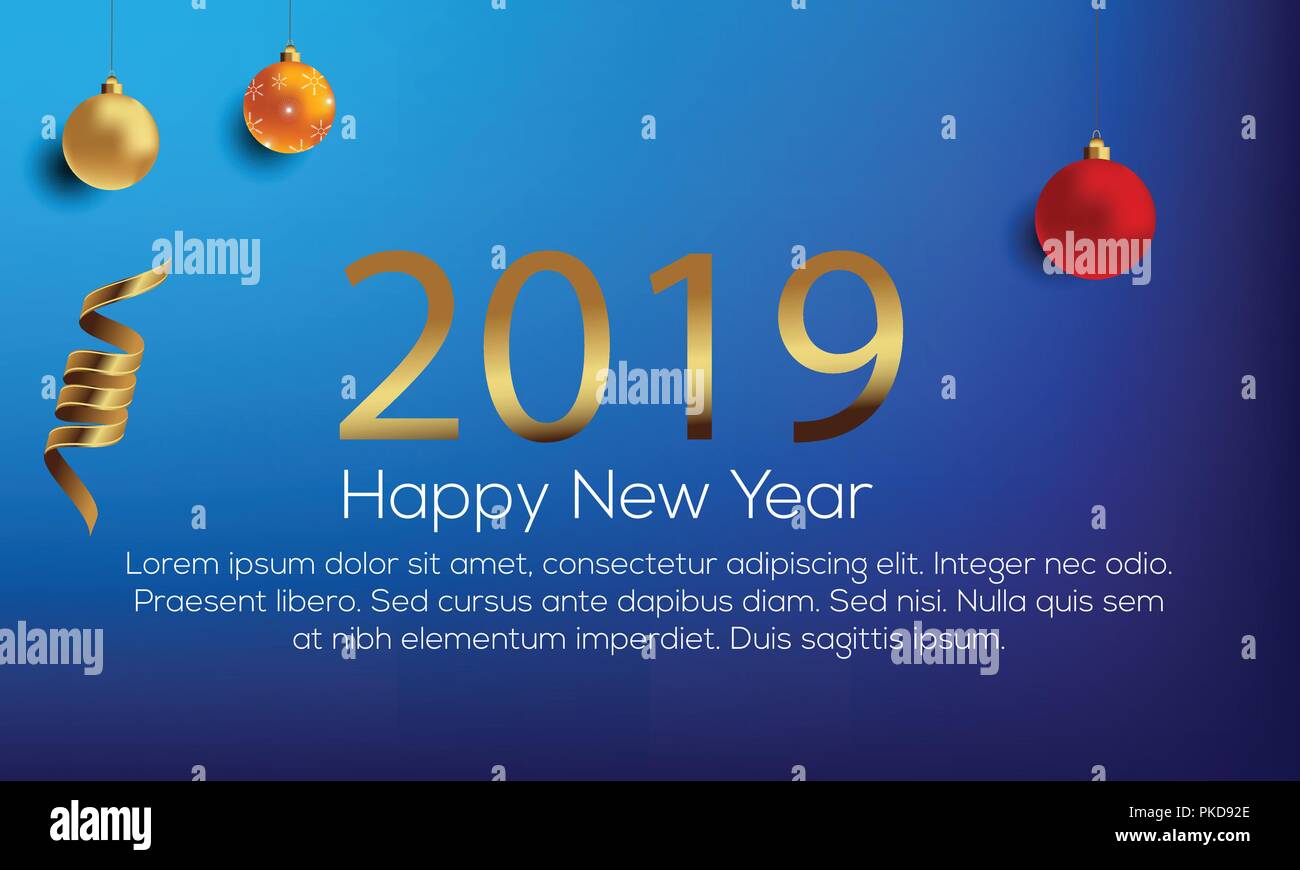 2019 hand written lettering with golden christmas stars on a new year cards design