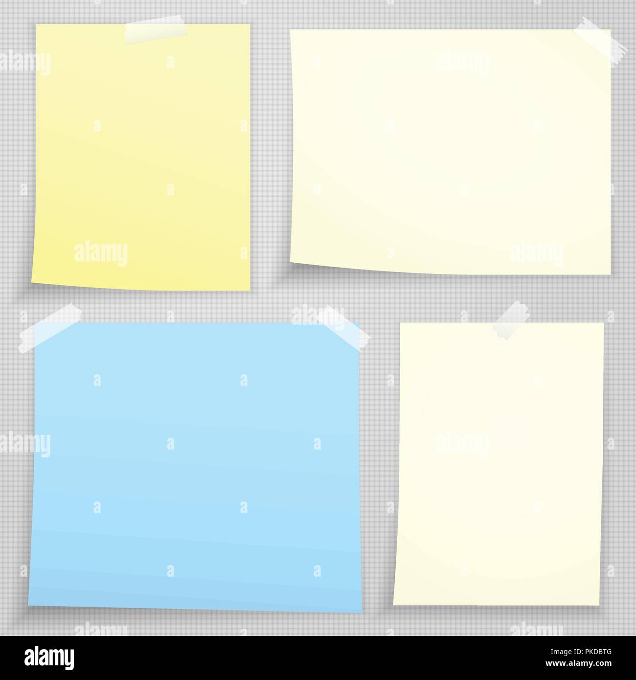 White blank note paper stuck on gray squared backgroud vector