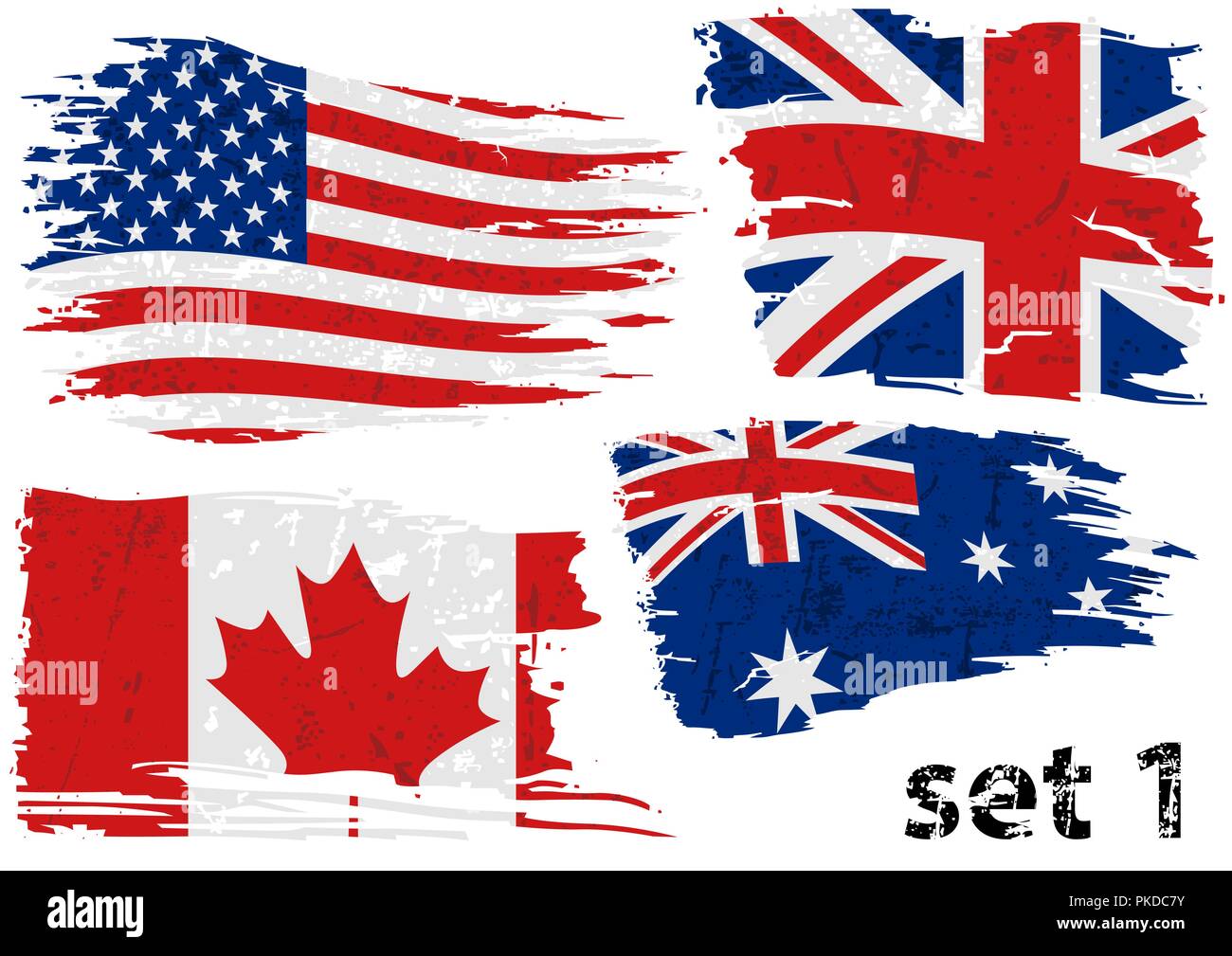 Torn Flag USA, Great Britain, Canada and Australia Stock Vector