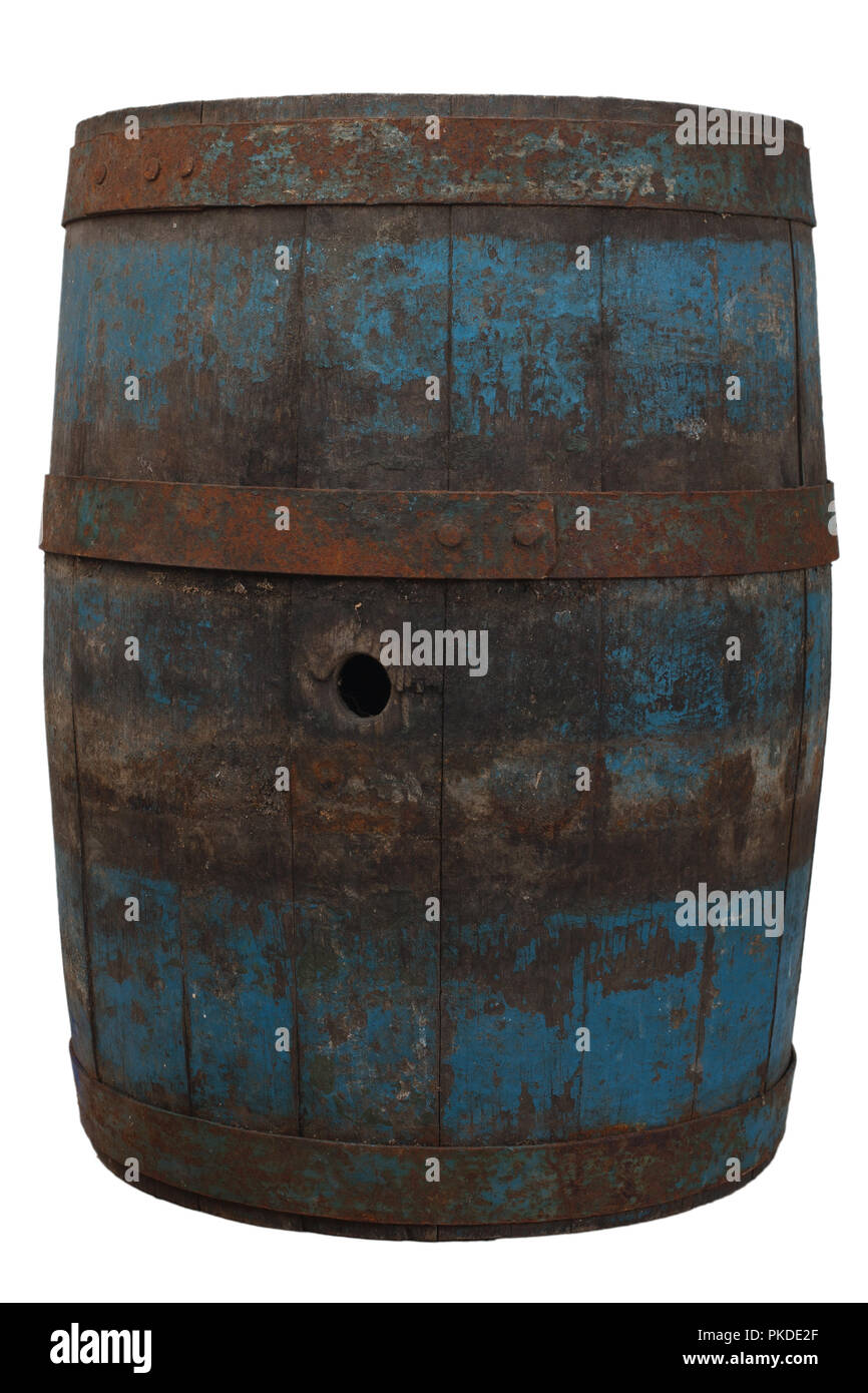 old rusty wooden barrel isolated on white Stock Photo