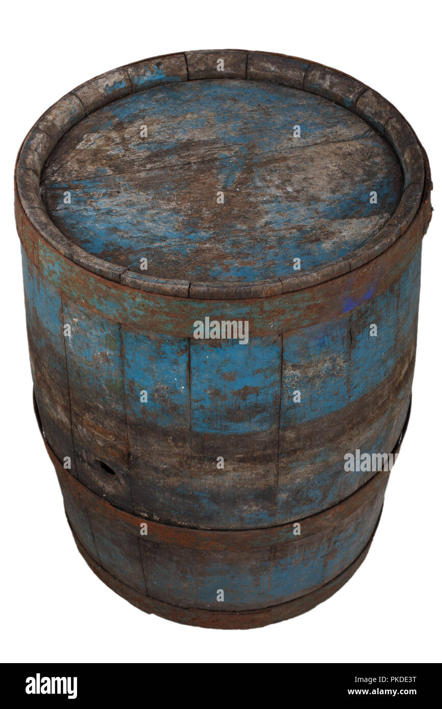 old rusty wooden barrel isolated on white Stock Photo