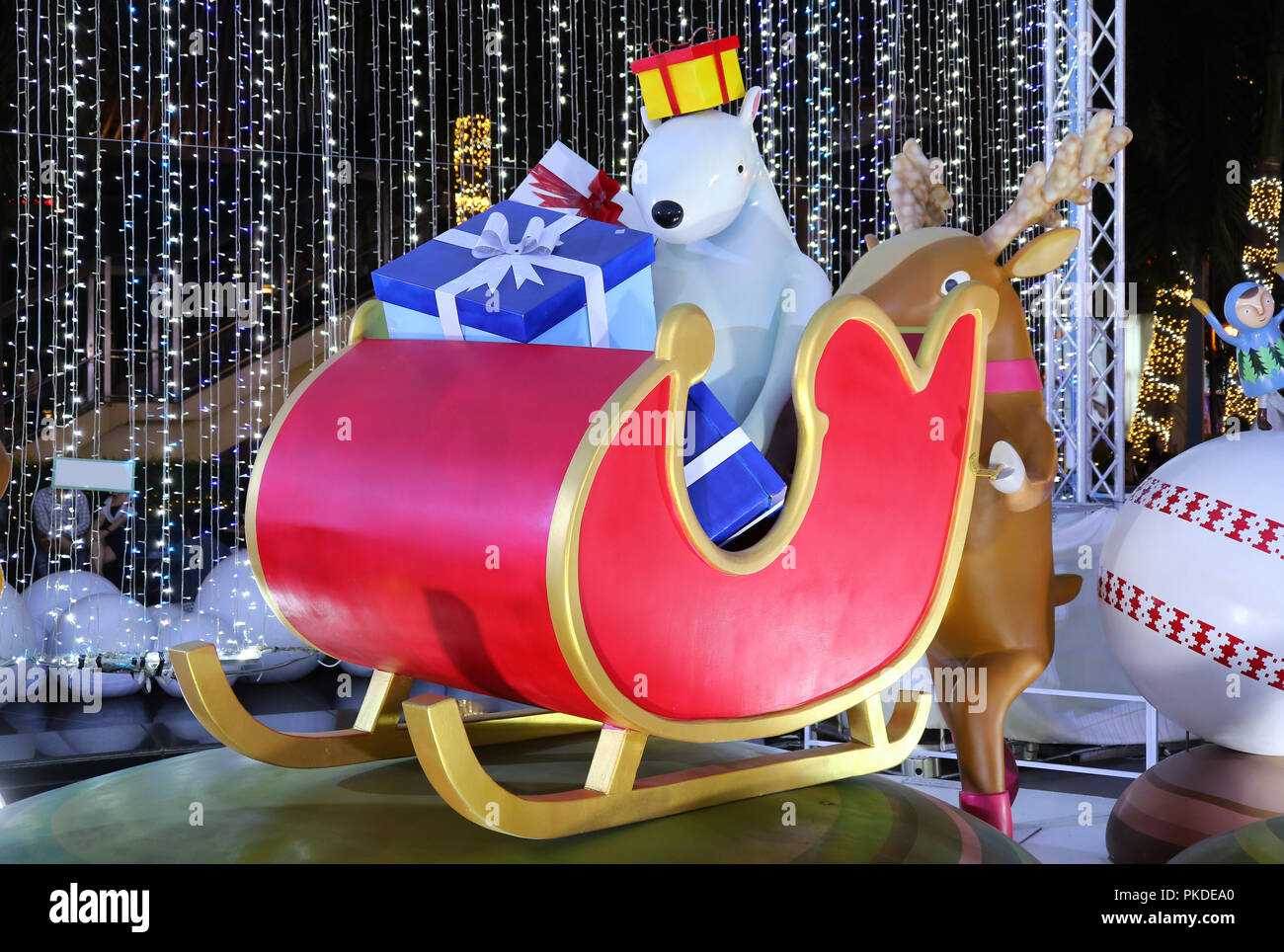 Funny Outdoor Christmas Decorations Of A Reindeer Pushing Sleigh
