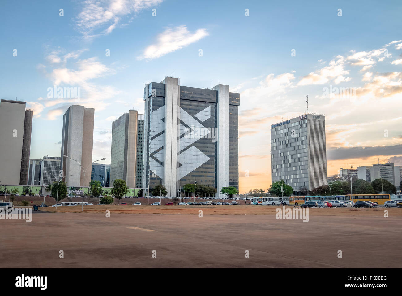 Banco do Brasil headquarters building at sunset - Brasilia, Distrito Federal, Brazil Stock Photo