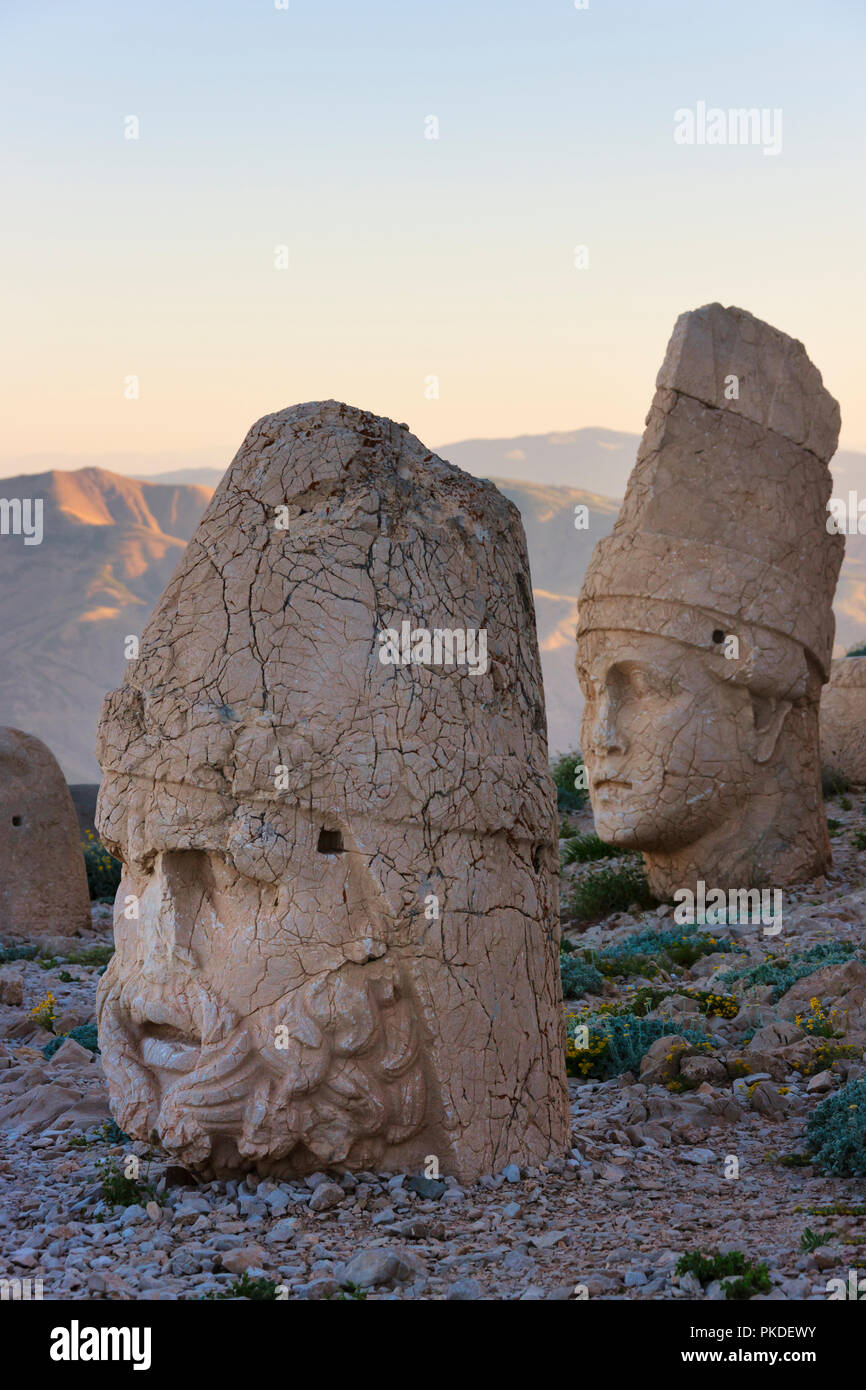 Statue of head at sunrise on the west side of the mountain, Mt. Nemrut
