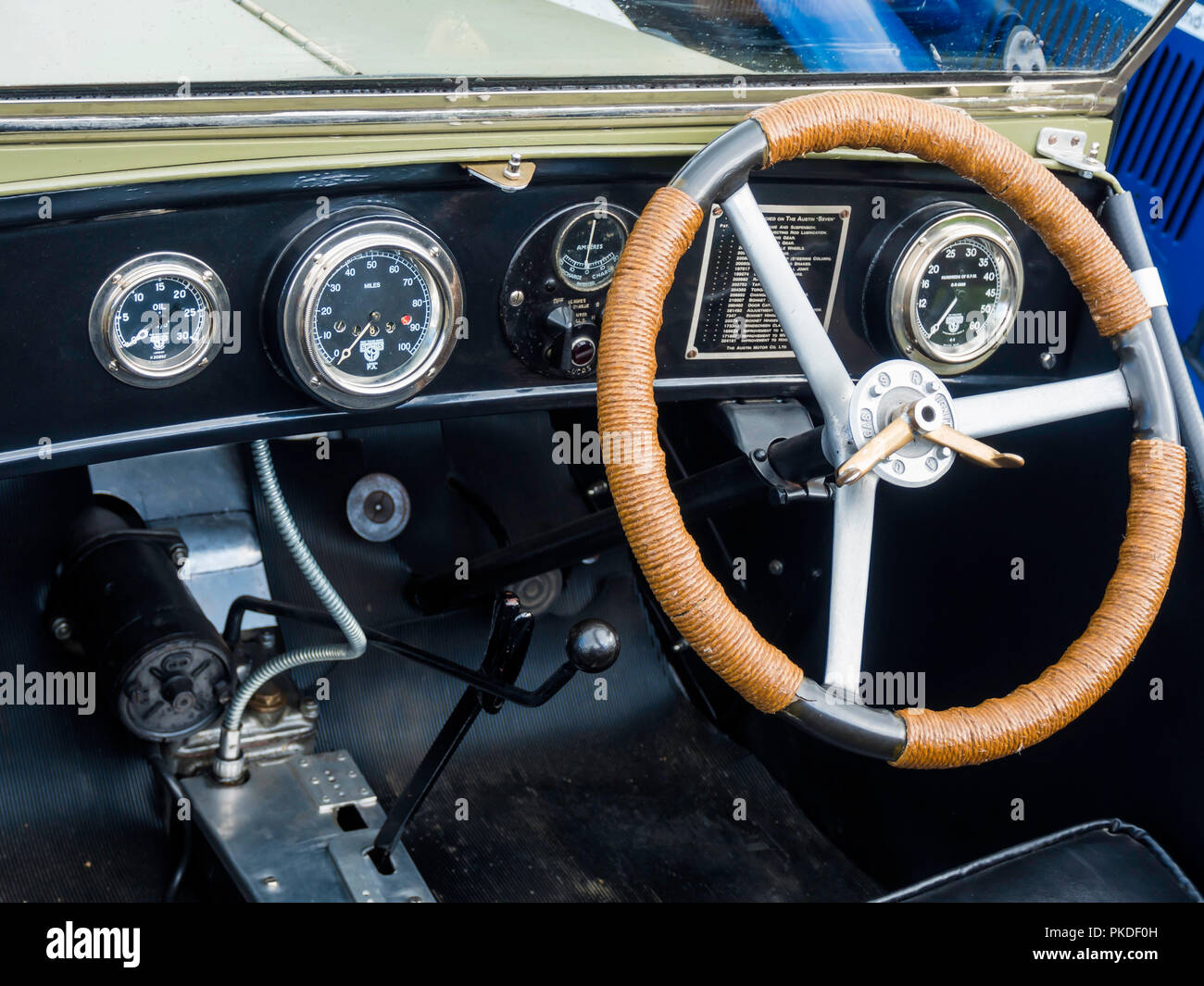 Cockpit of a 1930 Austin 7 Ulster open touring car at an Historic Motor Gathering in September 2018 at Saltburn Cleveland UK Stock Photo