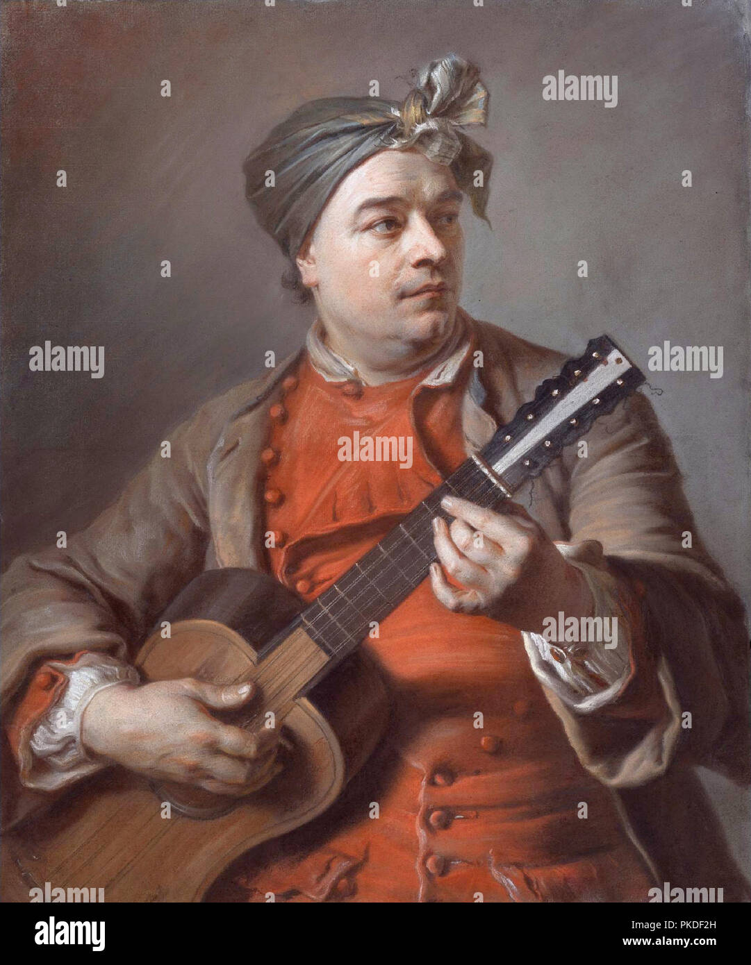 Jacques Dumont, 'le Romain' (1704 - 1781), French history and portrait painter. Portrait of Jacques Dumont Le Romain Playing the Guitar by Maurice Quentin de La Tour Stock Photo