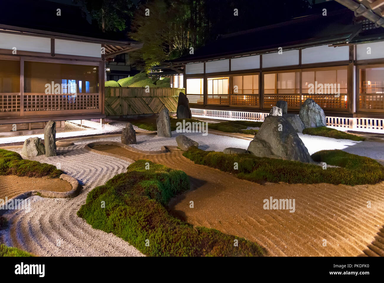 Koyasan, Japan - April 30, 2014: A traditional rock garden inside a Japanese ryokan Stock Photo