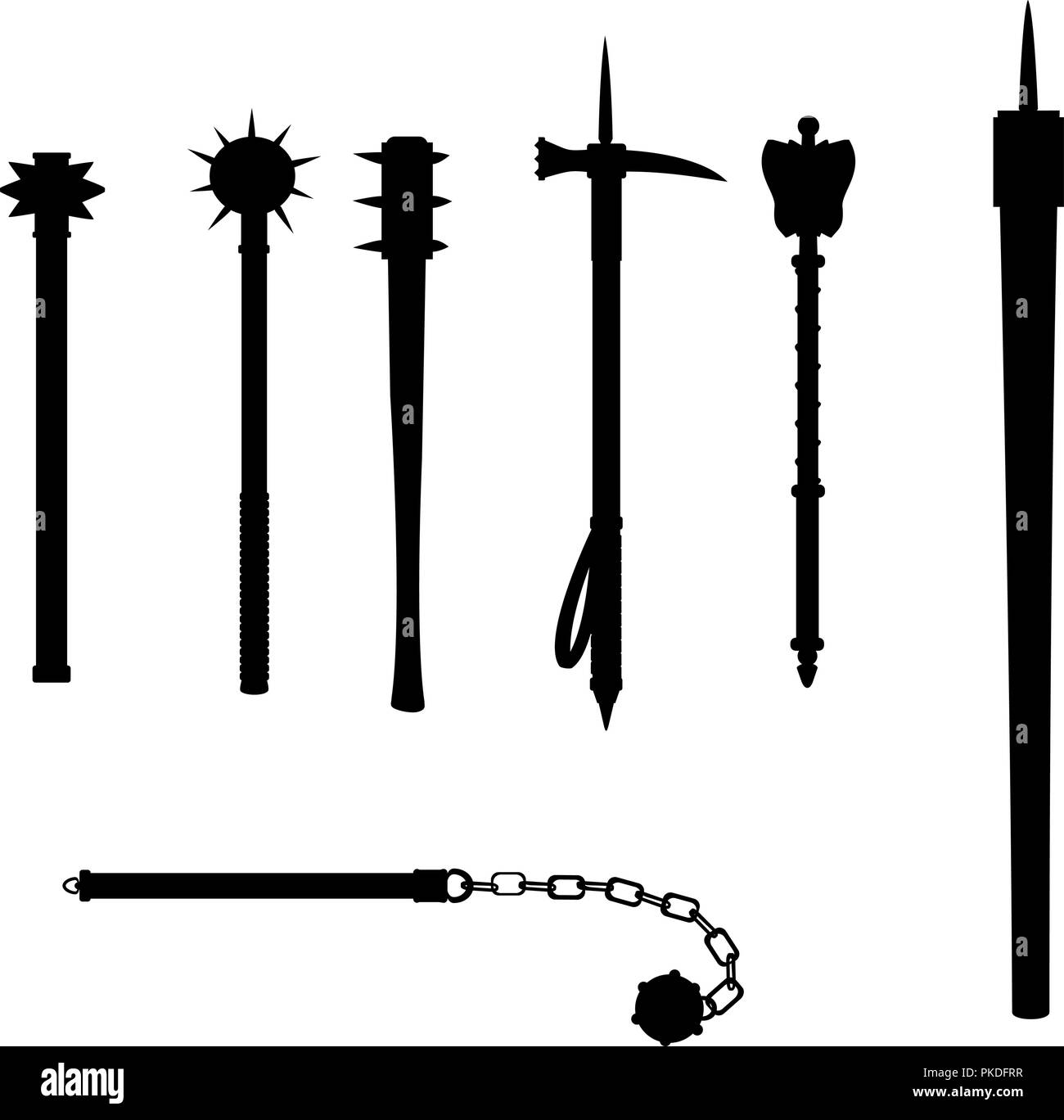 Medieval weapon mace warhammer outline isolated on white background Stock Vector