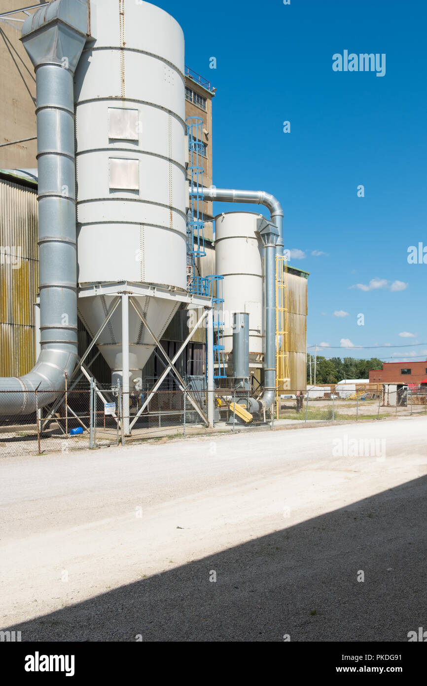 View of section of a grain elevator, an agrarian facility complex used