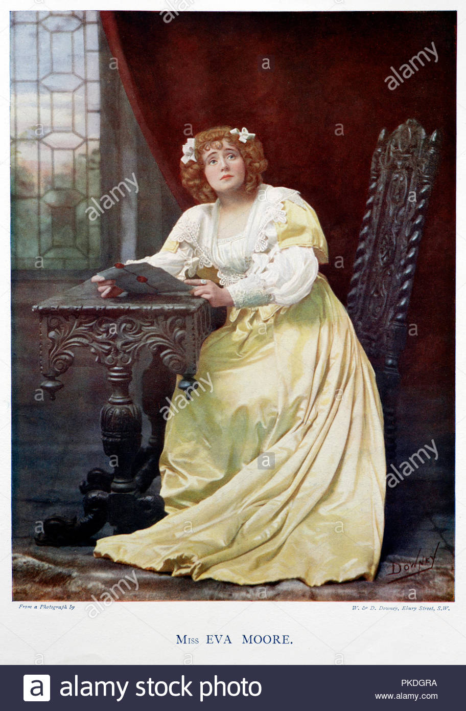 Eva Moore portrait, 1868 – 1955, was an English actress. Her career on stage and in film spanned six decades, and she was active in the women's suffrage movement. Colour illustration from 1899. Stock Photo