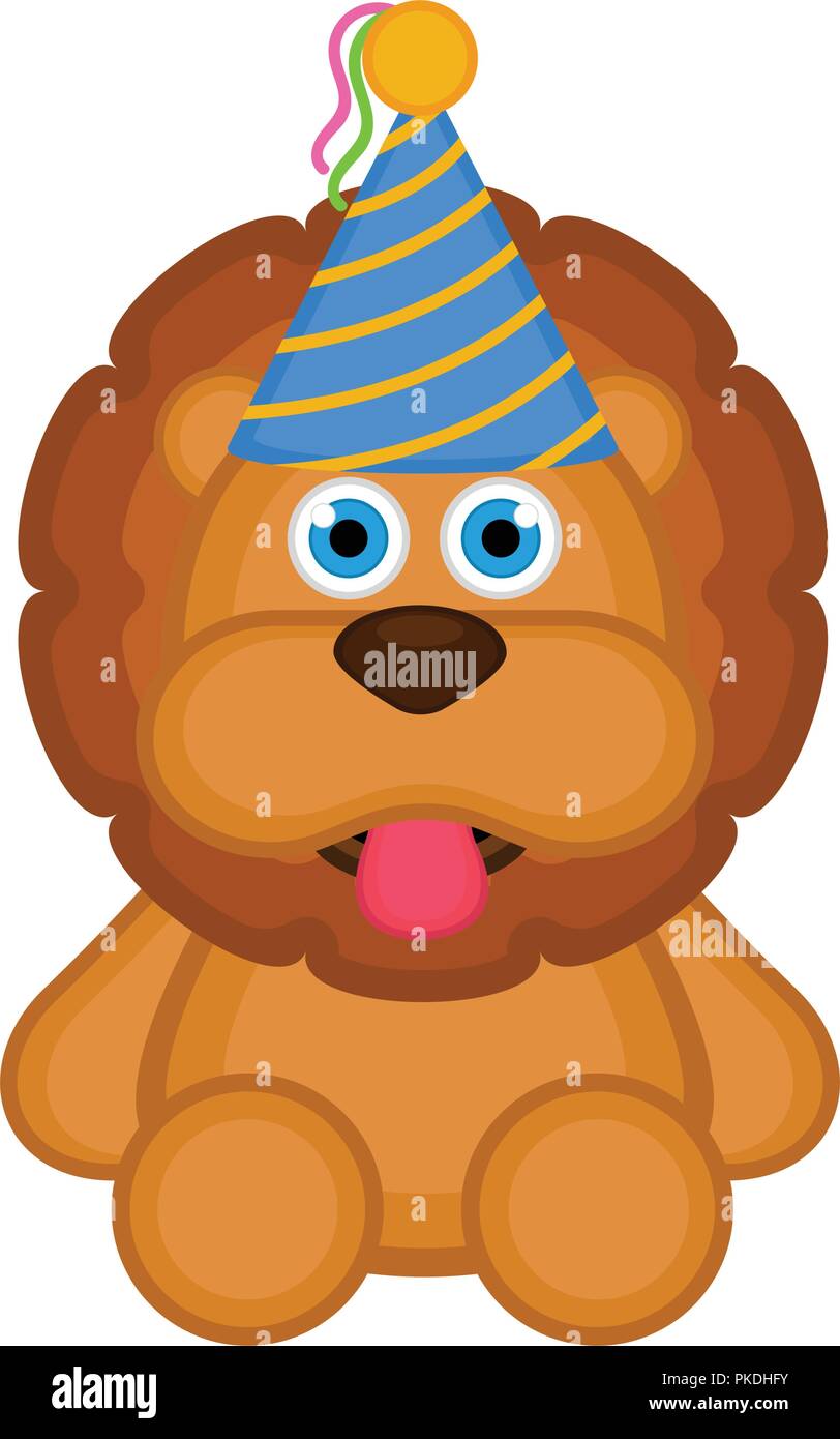 Cute lion with a party hat icon. Vector illustration design Stock ...
