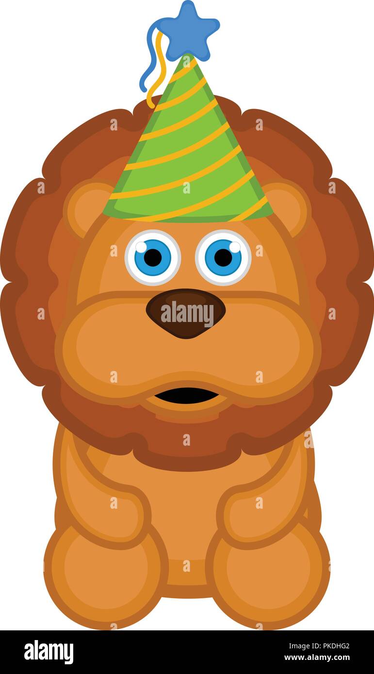 Cute lion with a party hat icon. Vector illustration design Stock ...