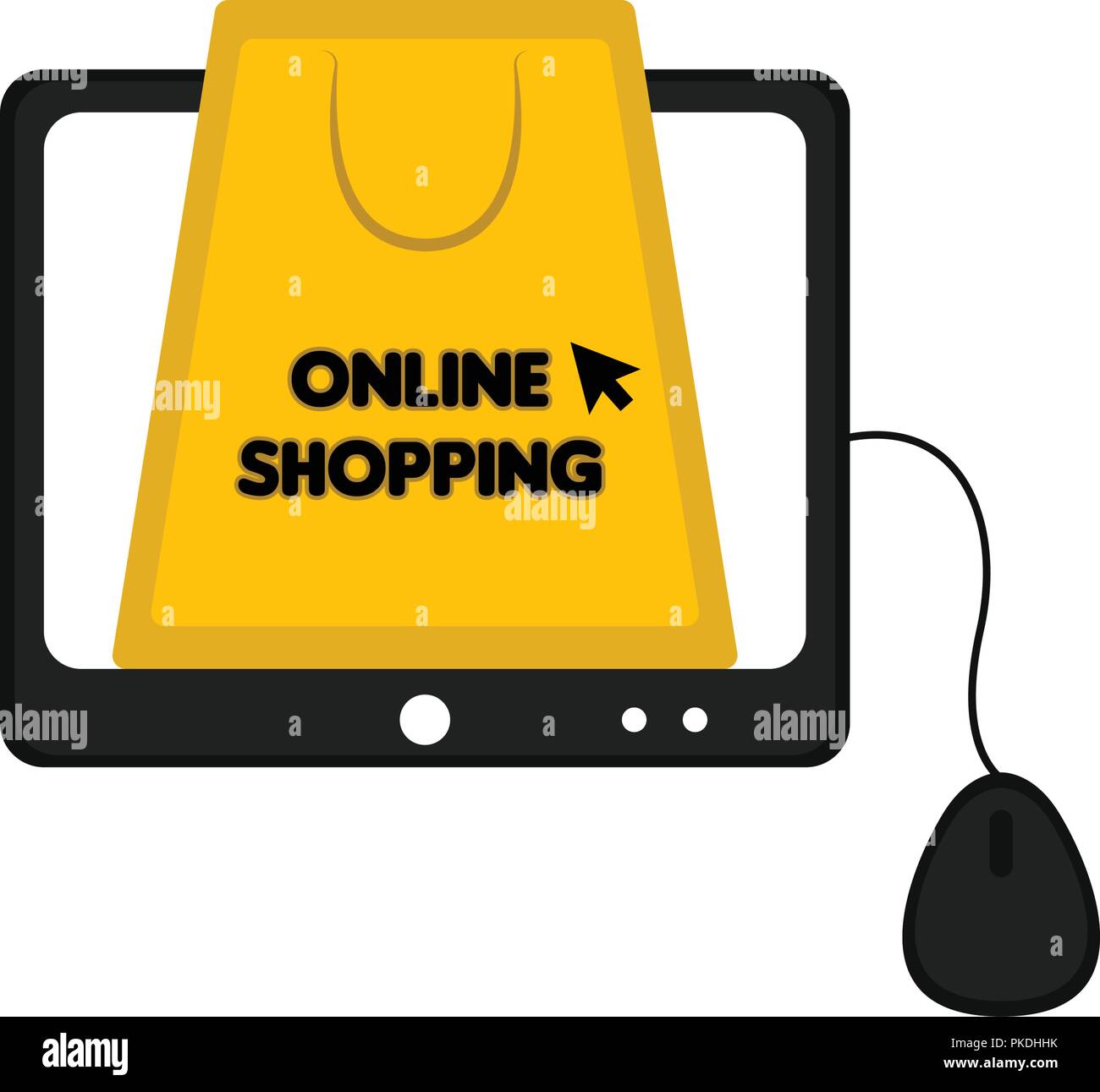 Shopping bag on a computer screen. Online shopping. Vector illustration ...