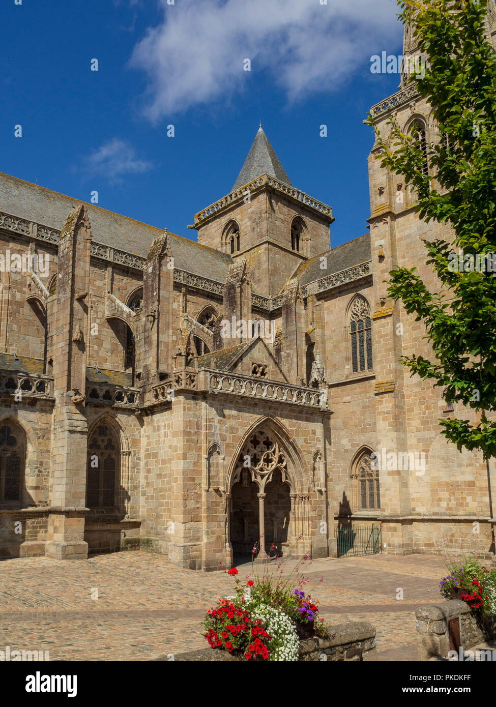 South facade with the porch of the people, Tréguier cathedral, Brittany, France. Stock Photo